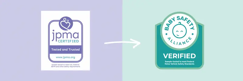 Example of the official JPMA certification seal to look for on baby products