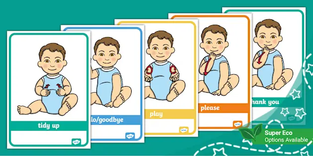 Infographic showing simple illustrations for first baby signs
