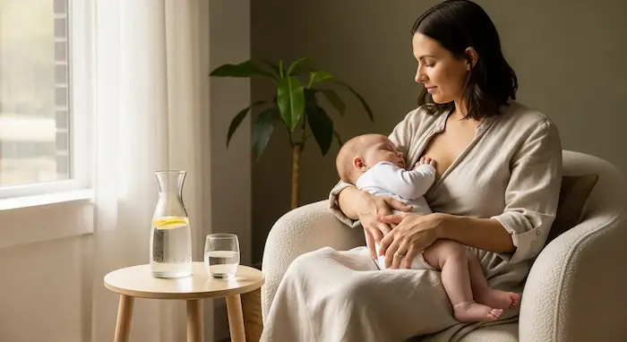 A breastfeeding mother sitting comfortably