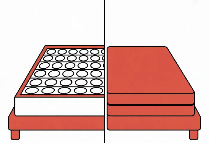 Cross-section illustration comparing innerspring and foam crib mattress construction